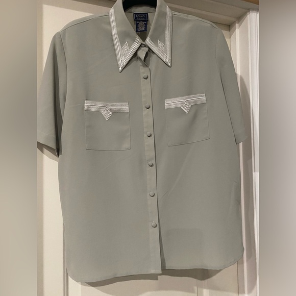 Vintage Laura Scott Sage Green Casual Button Down Shirt - Picture 1 of 10